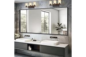 BONEWEI 30x60 inch Bathroom Mirror,Black Rectangle Mirror,Wall Mounted Bathroom Frame Vanity Mirror with Notches Corner for Bedroom,Living Room,Entryway Hangs Horizontally or Vertically