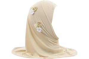 Modest Beauty Instant Hijab for Kids Girls Hijabs Muslim Islamic Head Scarf with Rhinestone and Flowers