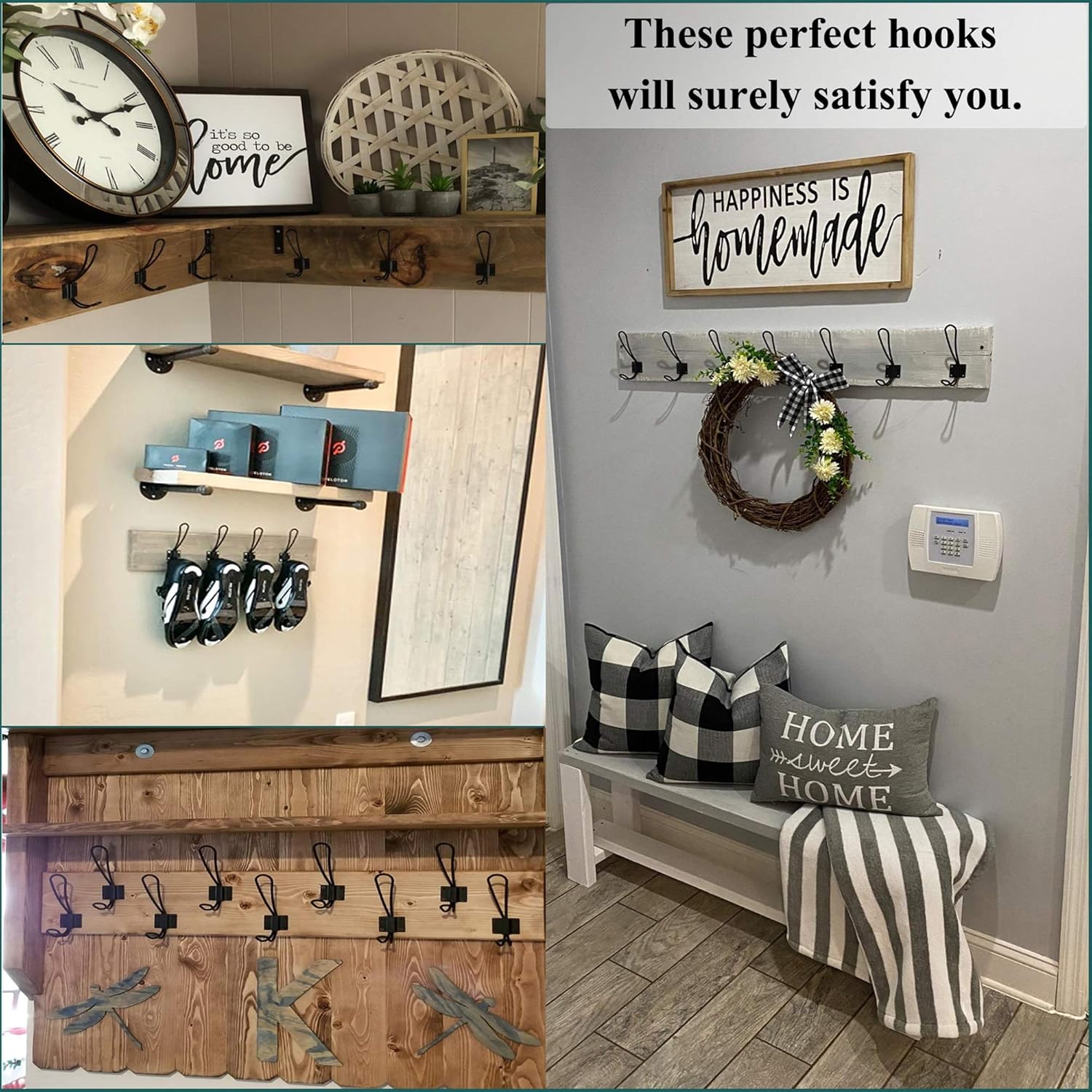 Rustic Entryway Hooks-12 Pack Farmhouse Hooks with Metal Screws Included,Black Decorative Wall Mounted Rustic Coat Hooks Rack, Double Vintage Organizer Hanging Wire Hook Clothes Hanger: Home Improvement
