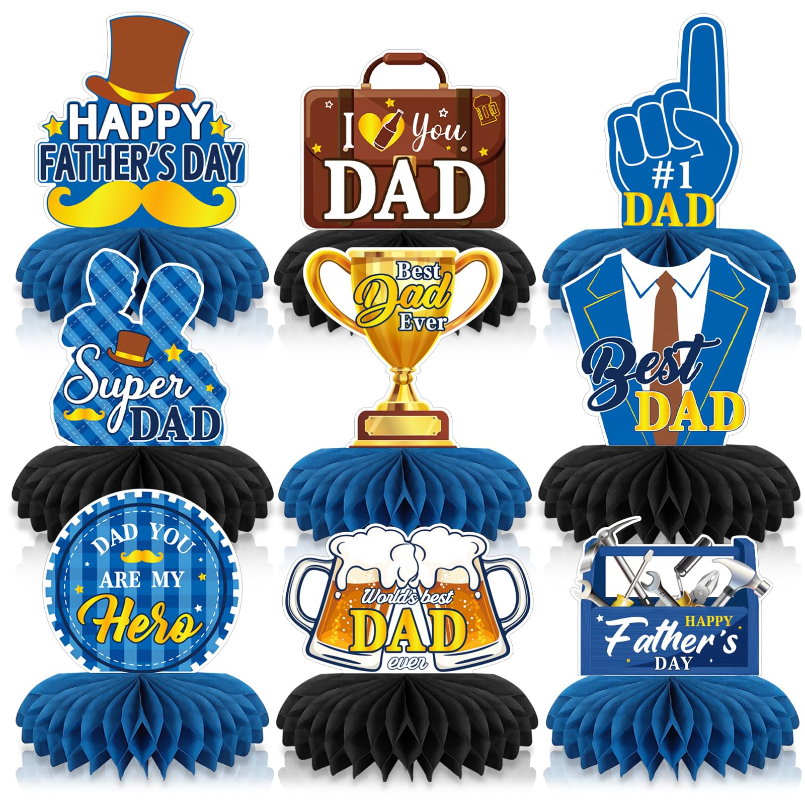 Photo 1 of 9 PCS Father's Day Decorations Honeycomb Centerpieces, Honeycomb Centerpieces for Father's Day Party Supplies Photo Backdrop (Dad Blue)