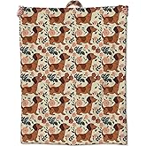 Zeleda Dachshund Dog Blanket,Gifts for Nature Lovers,Lightweight Flannel Throw Blankets,Pink Floral and Puppy on Beige Background Throws Home Decor,for Couch Living Room Office,60x50inch