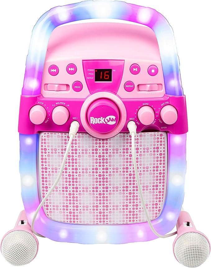 RockJam CD & Bluetooth Karaoke Machine With Two Microphones, Echo Control & LED Lightshow