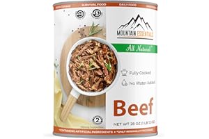 MOUNTAIN ESSENTIALS All Natural Canned Beef 28 Oz – Fully Cooked, Ready to Eat, Gluten Free – Canned Meat for Daily Use, Emergency, Survival & Camping – 5-Year Shelf Life – Made in USA – Pack of 1