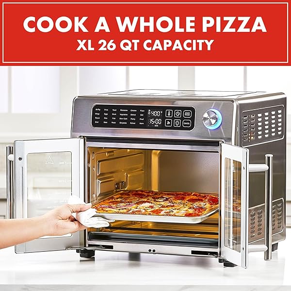 EMERIL LAGASSE EXTRA LARGE FRENCH DOOR AIR FRYER TOASTER OVEN COMBO, 24 COOKING FUNCTIONS AND DIGITAL CONTROLS, 7 ACCESSORIES INCLUDED, STAINLESS STEEL FINISH, 26QT CAPACITY
