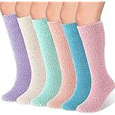 Geyoga 6 Pairs Knee High Cozy Fuzzy Socks for Women Soft Warm Long Plush Winter Long Socks for Winter Valentines Day Gifts