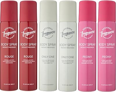 Designer Fragrances 6 Pack Assorted 100ml Women Body Sprays Rouge Only One Peony