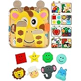 BizyKoady Busy Book for Toddlers 1-3, Montessori Toys for 1 Year Old, Kids Travel Toys, Educational Activity Book, Birthday Gifts for Boys & Girls, Washable Felt Busy Board, Giraffe