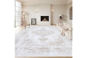 XLUEZ Area Rug 8x10 Living Room Rug, Machine Washable Vintage Distressed Medallion Rug Non-Slip Soft Low Pile Large Indoor Rugs for Bedroom Kitchen Dining Room Office(Beige,8'x10')