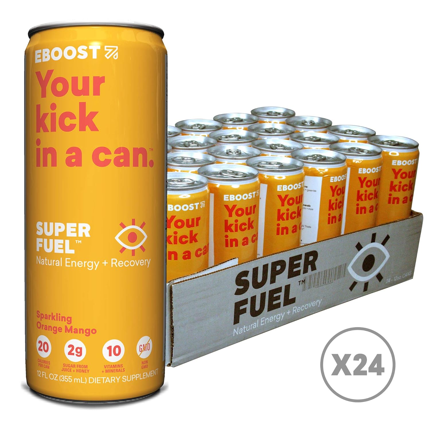 Eboost Natural Nootropic Vitamin Keto Super Fuel Energy Drink 12 Fl Oz 24 Pack Orange Mango
