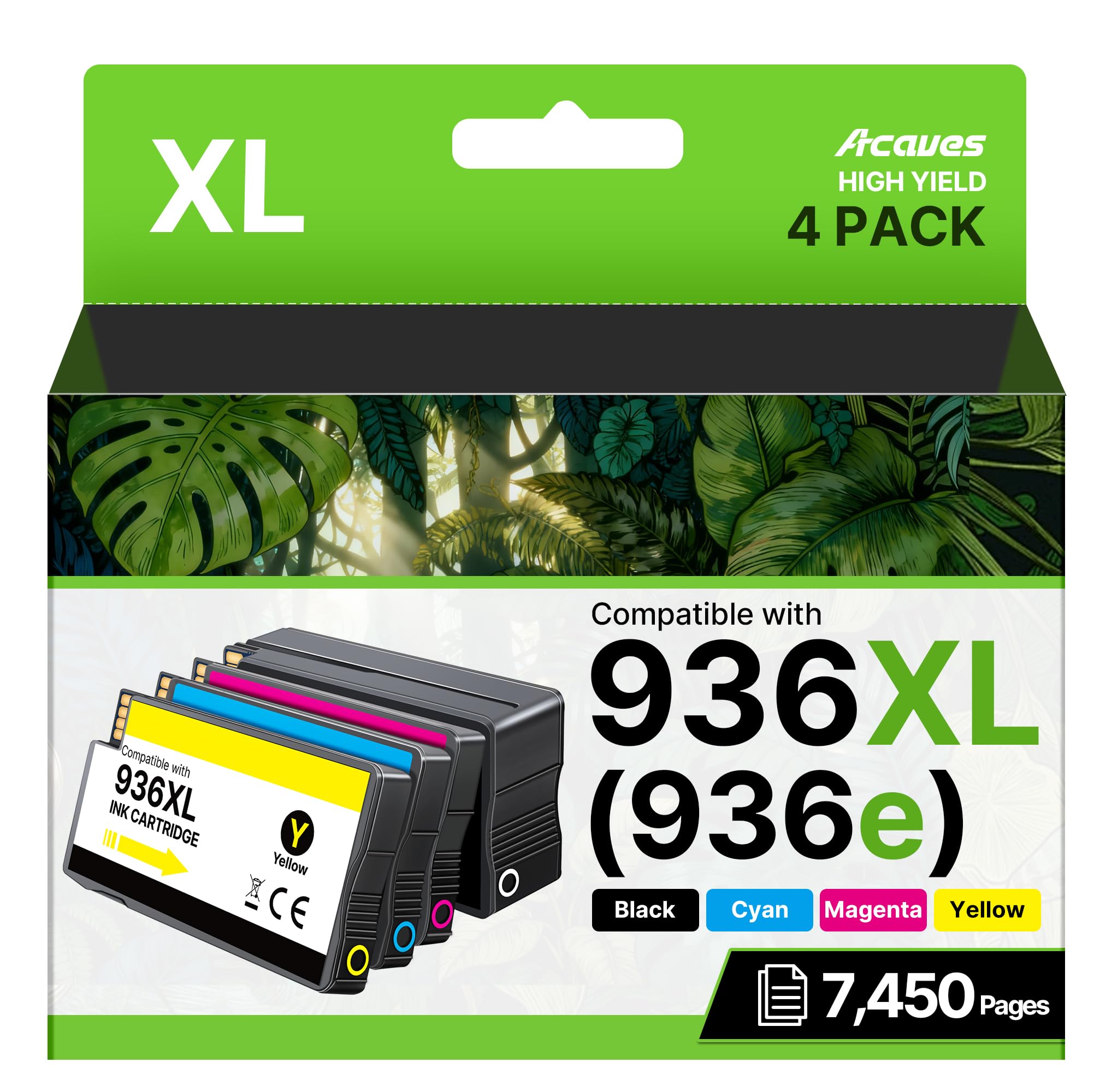Photo 1 of Acaves Compatible 936XL Ink Cartridges 4-Pack – for HP OfficeJet Pro 9125e, 9120e, 9135e, 9730e, 9130e, 9720e, 9122e Printers (Black, Cyan, Magenta, Yellow)