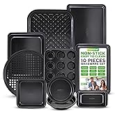 NutriChef 10-Piece Non-Stick Baking Set – Heavy-Duty Carbon Steel Bakeware Set w/ Cookie Sheets, Muffin Pan, Roasting Pan, Cake Pan, Baking Tray, Pizza Pan – Effortless Food Release & Easy Cleanup