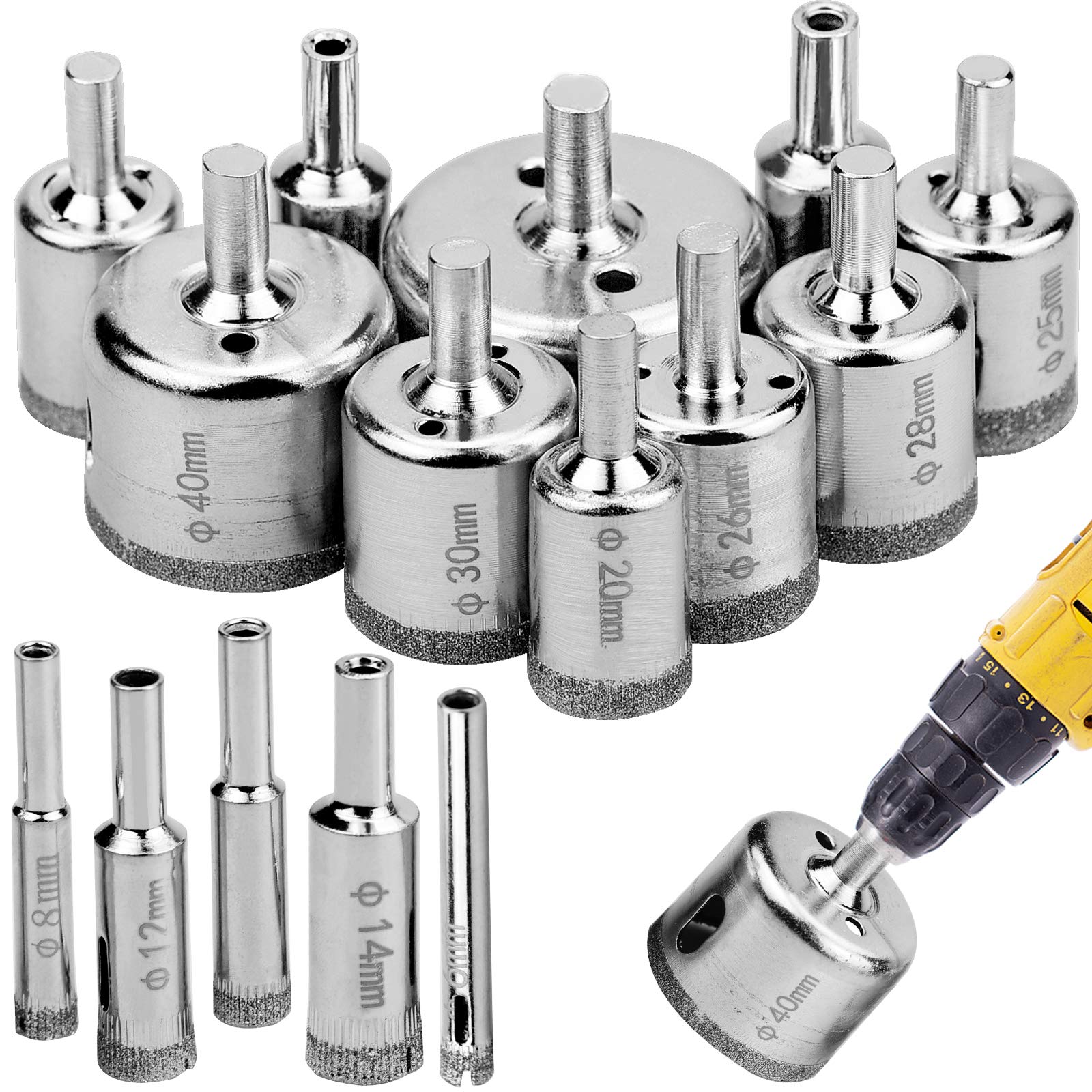 NathrBTV 15 Pcs Tile Hole Cutter Set, Diamond Core Drill Bit, Diamond Hole Saw for Glass Tile Porcelain Marble Granite - 6mm to 50mm