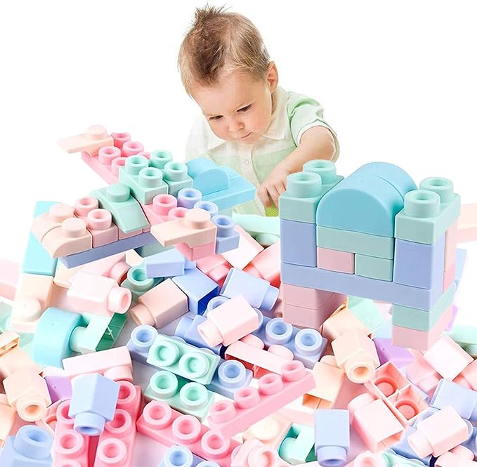 40 Pieces Colourful Kids Soft Silicone Building Blocks Bricks