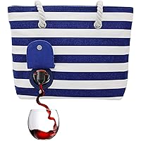 PortoVino Beach Wine Purse (Blue/White) - Beach Tote with Hidden, Insulated Compartment, Holds 2 bottles of Wine…