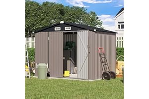 Verano Garden 8'x6' Outdoor Storage Shed, Galvanized Metal Steel Garden Shed,Double Door W/Lock, Bike Storage for Backyard, Patio, Lawn(96.65"x63.39"x77.17)
