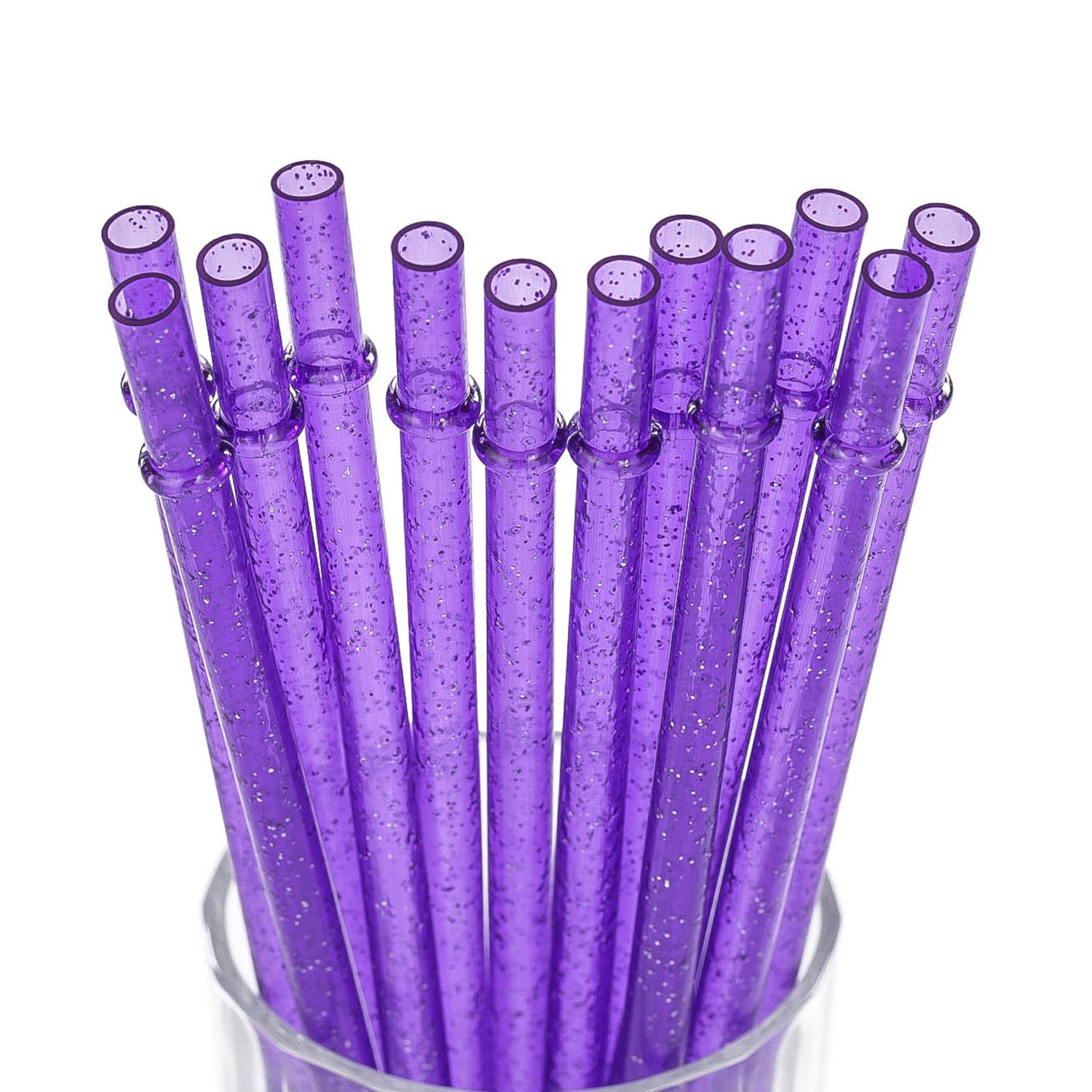 DAKOUFISH 11 Inch Reusable Plastic Glitter Sparkle Drinking Straws,BPA-Free,for 24oz 30oz Tumblers/Jars,12 Straws with One Cleaning Brush (11inch Purple)
