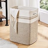 OIAHOMY Laundry Hamper-Laundry Basket,Tall Cotton Storage Basket with Handles,Decorative Blanket Basket for Living room,Collapsible Large Basket for Toys,Pillows,Clothes-16x13x22in-Yellow variegated
