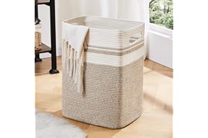 OIAHOMY Laundry Hamper-Laundry Basket,Tall Cotton Storage Basket with Handles,Decorative Blanket Basket for Living room,Colla