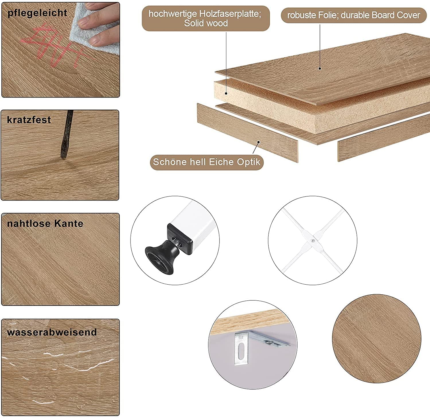 WOLTU Standregal mit 4 Ablagen Bücherregal Küchenregal Badregal aus Holz und Metal, Regale für den Abstellraum 60 x 27,5 x 126 cm Weiß + Hell Eiche RGB9304hei 5
