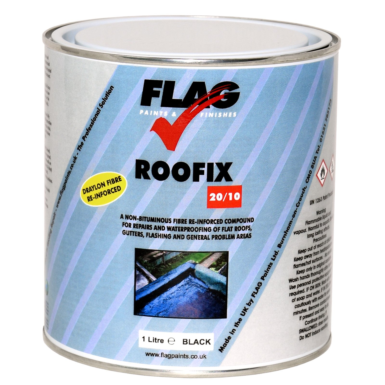 Roofix 20/10 (Multisurface) Roof & Gutter Repair 1 litre Black, Grey or White (Black)