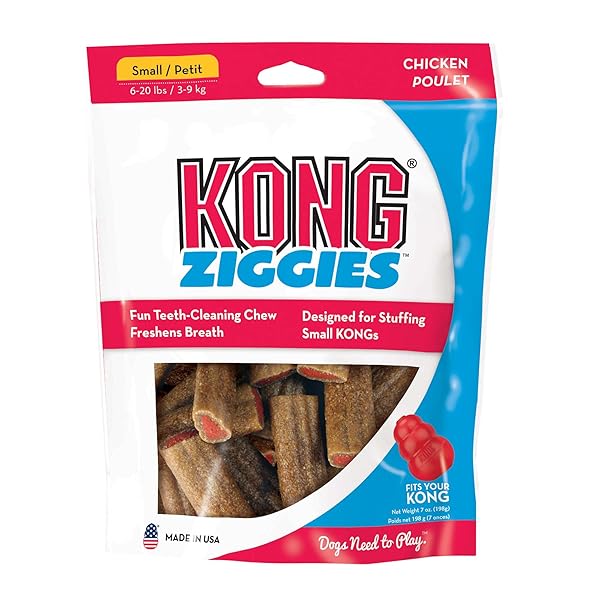 KONG – ZIGGIES – TEETH CLEANING DOG TREATS CLASSIC RUBBER TOYS – CHICKEN FLAVOR FOR SMALL DOGS (7 OUNCE)