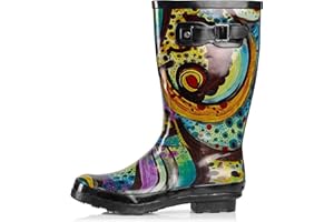 NORTY Women's Hurricane Wellie Rain Boots - Mid-Calf Length - Glossy Matte Waterproof Rubber Shoes