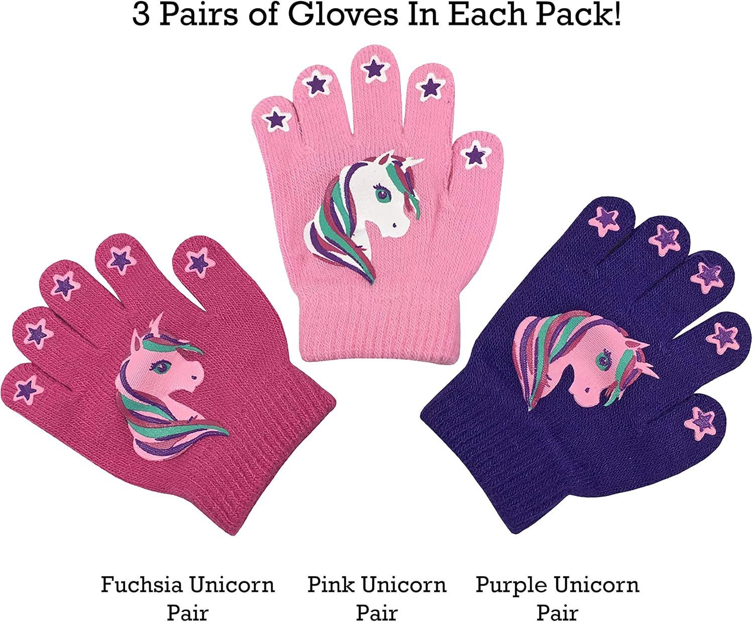 N'Ice Caps Boys Girls Magic Stretch Gloves 3 Pair Pack Assortment: Clothing