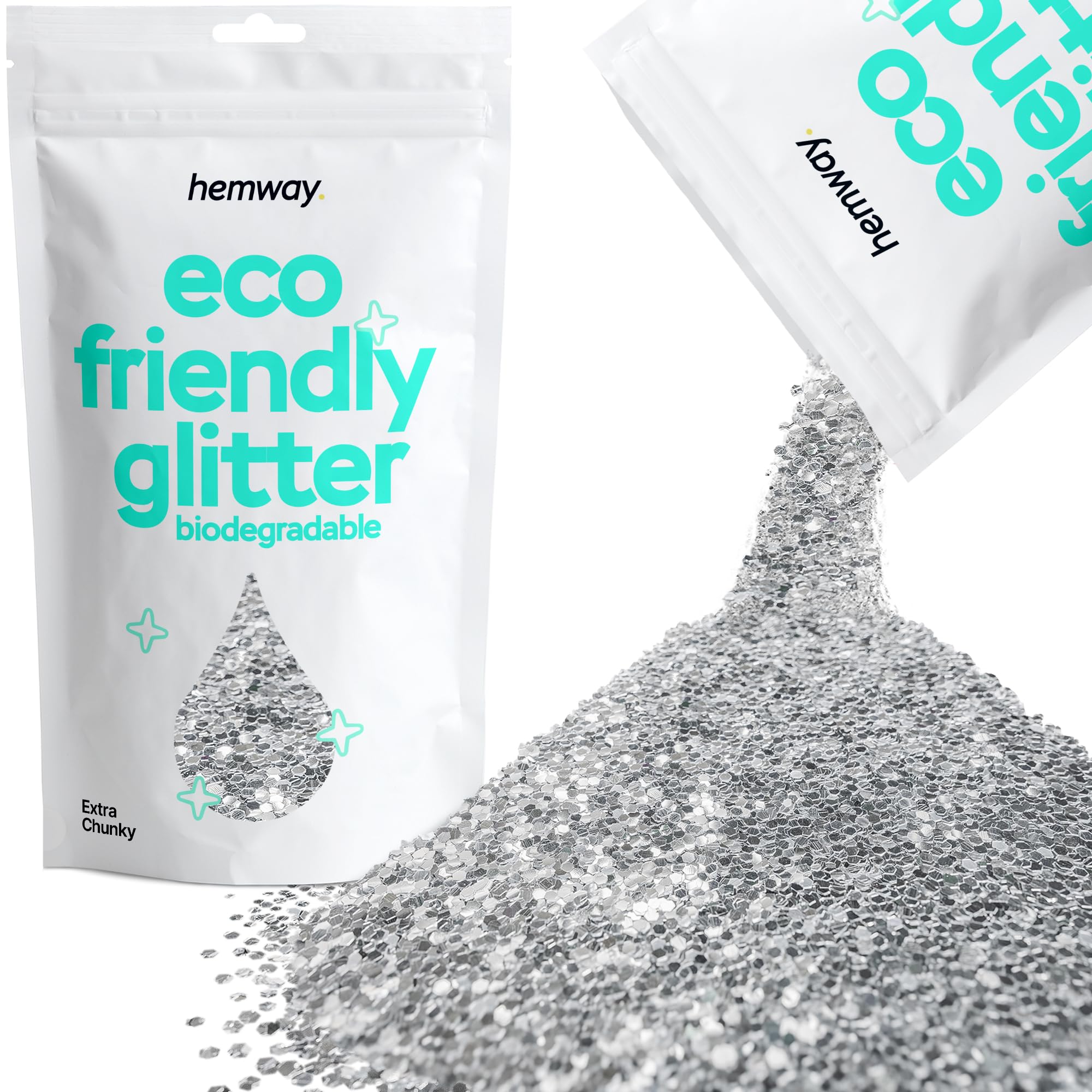 Eco Friendly Biodegradable Glitter | Silver - Extra Chunky 100g, Plant Based, Biodegradable Glitter for Craft, Face, Hair, Nail, Body and Festival - Hemway — image 1