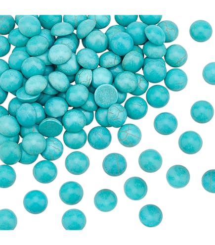 VIAILI SYMIE Lot De 40 Cabochons Semi-ronds Naturels à Dos Plat Pour La Fabrication De Bijoux Bleu Turquoise 10 Mm