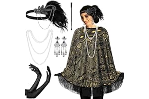 Floraltop 6 Pcs 1920s Flapper Costume Accessories Set for Women Fringed Poncho Flapper Shawl Outfits