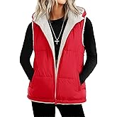 YUCOLEN Womens Puffer Vest Reversible Hooded Fleece Coat Quilted Zip Up Sleeveless Jacket Winter Outerwear with Pockets