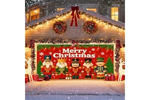IVN Christmas Garage Door Cover Decoration 13x6ft Nutcracker Lineup Green Accents Red Banner Merry Christmas Garage Door Banner Home Door Front Yard Decor for Xmas Eve Holiday Outdoor