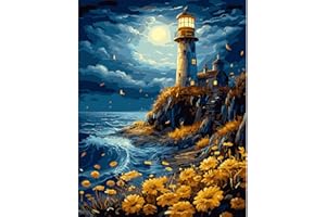 Didfig Easy DIY Paint by Numbers Kit for Adults Beginner Canvas 16x20 Inch Seaside Lighthouse Large Scenery Paint by Numbers for Home Wall Decor Gifts