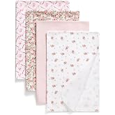 Delta Children 100% Cotton Flannel Baby Receiving Blankets for Girls and Boys &ndash; 30x30 Inches (Pack of 4), Pink Floral