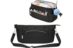 KarSyon Crochet Bag Yarn Bag Storage Organizer Knitting Bag For Crocheting Accessories Crochet Hook Case Gifts For Crafters (Black)