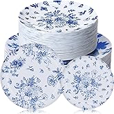 Mifoci 100 Pcs Blue and White Floral Plastic Plates Set for 50 Guests, 50 Pcs 10.25 in Dinner Plates and 50 Pcs 7.5 in Dessert Disposable for Wedding Bridal Baby Shower Tea Party