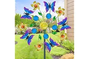 Yourongmao 44" Butterfly Garden Wind Spinners - Metal Outdoor Stake Spinner Windmills, Wind Sculpture Yard Art Decorations for Patio & Lawn
