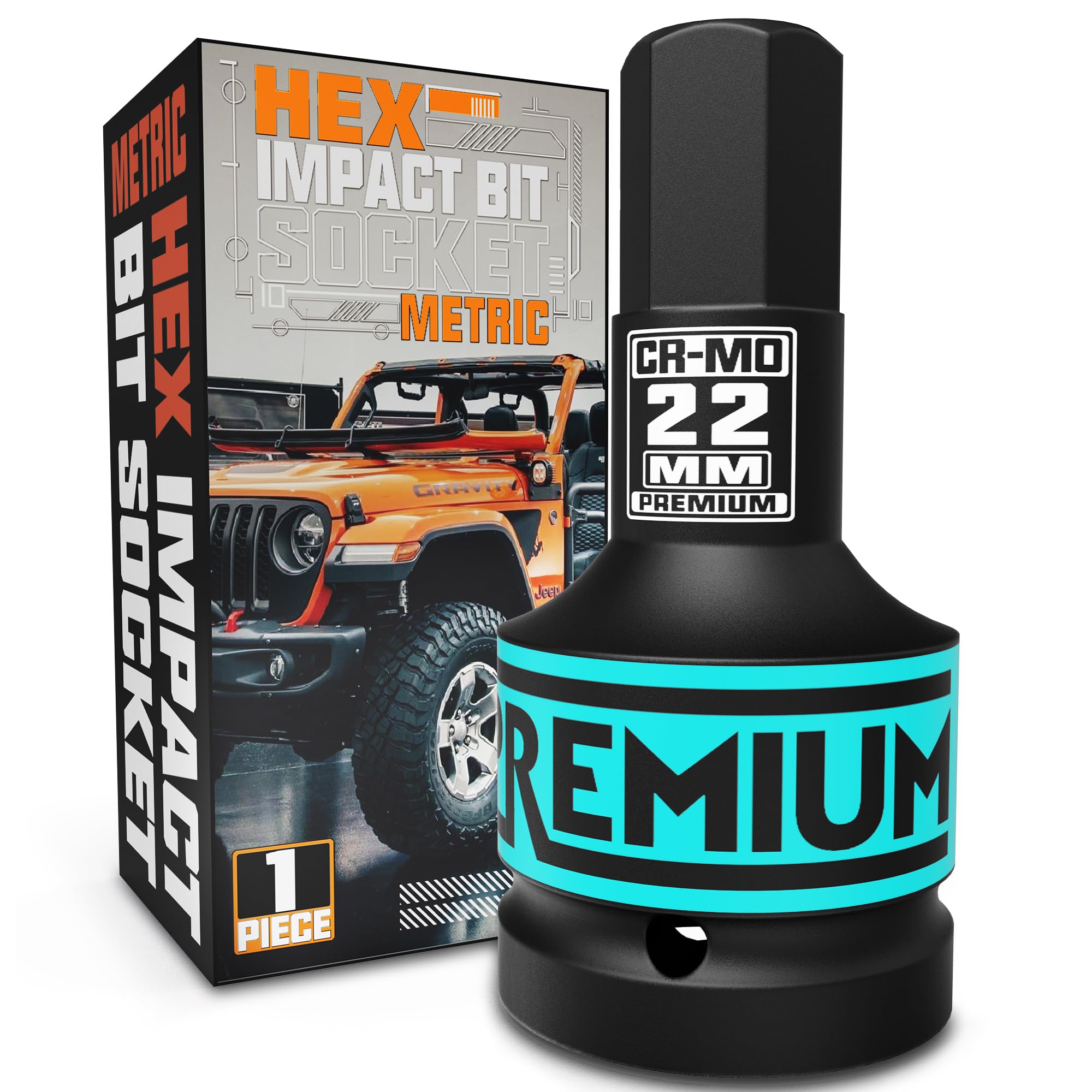 KIRXST 1" Drive Impact Hex Bit Socket, H22 (22 mm) Allen Key Socket, Premium CR-MO Steel Bits, for Car Maintenance