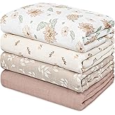 GLLQUEN BABY Muslin Swaddle Blankets 4-Pack Breathable Receiving Blankets (35" x 40") Soft Baby Blankets for Girls and Boys Newborn Essentials Muslin Burp Cloths Swaddle Wrap Baby Gift(Sunflower)