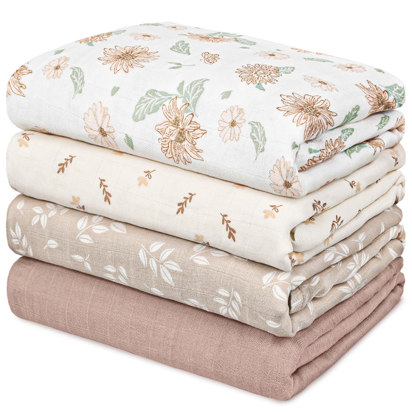 Photo 1 of GLLQUEN BABY Muslin Swaddle Blankets 4-Pack Breathable Receiving Blankets (35" x 40") Soft Baby Blankets for Girls and Boys Newborn Essentials Muslin Burp Cloths Swaddle Wrap Baby Gift(Sunflower)