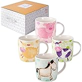 SPOTTED DOG GIFT COMPANY Farm Coffee Mugs Set of 4, 12oz Ceramic Mugs & Tea Cups with Pig Sheep Cow Horse Designs, Microwave & Dishwasher Safe, Animal Lover Gifts for Women Kids & Men