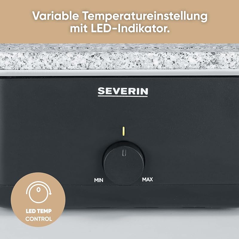 Raclette-Grill für 8 Personen, Naturgrillstein & antihaftbeschichtete-Grillplatte, Tischgrill mit extra tiefen Pfännchen, spülmaschinengeeignet, Black Line, RG 2366