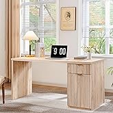 JXQTLINGMU 60" Modern Executive Desk with Storage, Wood Home Office Desk with Drawer & Cabinet, Fluted Computer Writing Desk for Study, Living Room, Bedroom, Oak