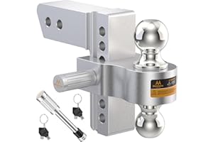 Mmtowus Adjustable Trailer Hitch -Drop Hitch 2.5 Inch Receiver, Aluminum Tow Hitch with 6" Drop/Rise, Dual Ball Mount (2" & 2
