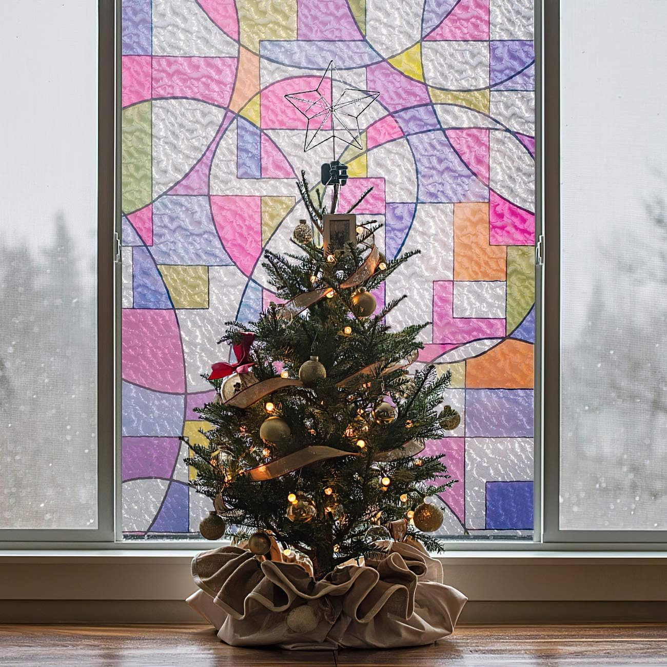 ConCus-T Stained Glass Window Film Frosted Privacy Glass Film Self Adhesive Vinyl Static Cling Window Sticker Peel and Stick Glass Covering Film 45 × 200 CM - Image 5