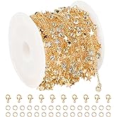 KYUNHOO Gold Plated Brass Jewelry Making Chain Supplies Shiny Dangling Rhinestone Pentagram Link Chains on Bulk Women Necklace Chain for Jewelry Making Handmade Craft