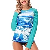 AOBUTE Women Rash Guard UPF 50+ Long Sleeve Swim Top Surf Shirts