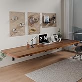 IAE Floating Wall Mounted Folding Table Desk with Pine Wood,72x22in, Teak | Foldable Workbench,Fold Down Wall Mounted Foldable Desk with Shelf Brackets,Laundry Folding Table for Home,Dining,Kitchen