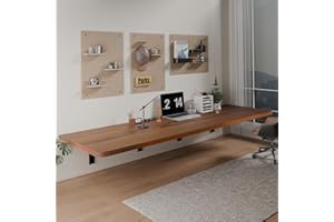 IAE Floating Wall Mounted Folding Table Desk with Pine Wood,72" x 22" Foldable Workbench,Fold Down Wall Mounted Foldable Desk with Shelf Brackets,Laundry Folding Table for Home,Dining,Kitchen,Teak