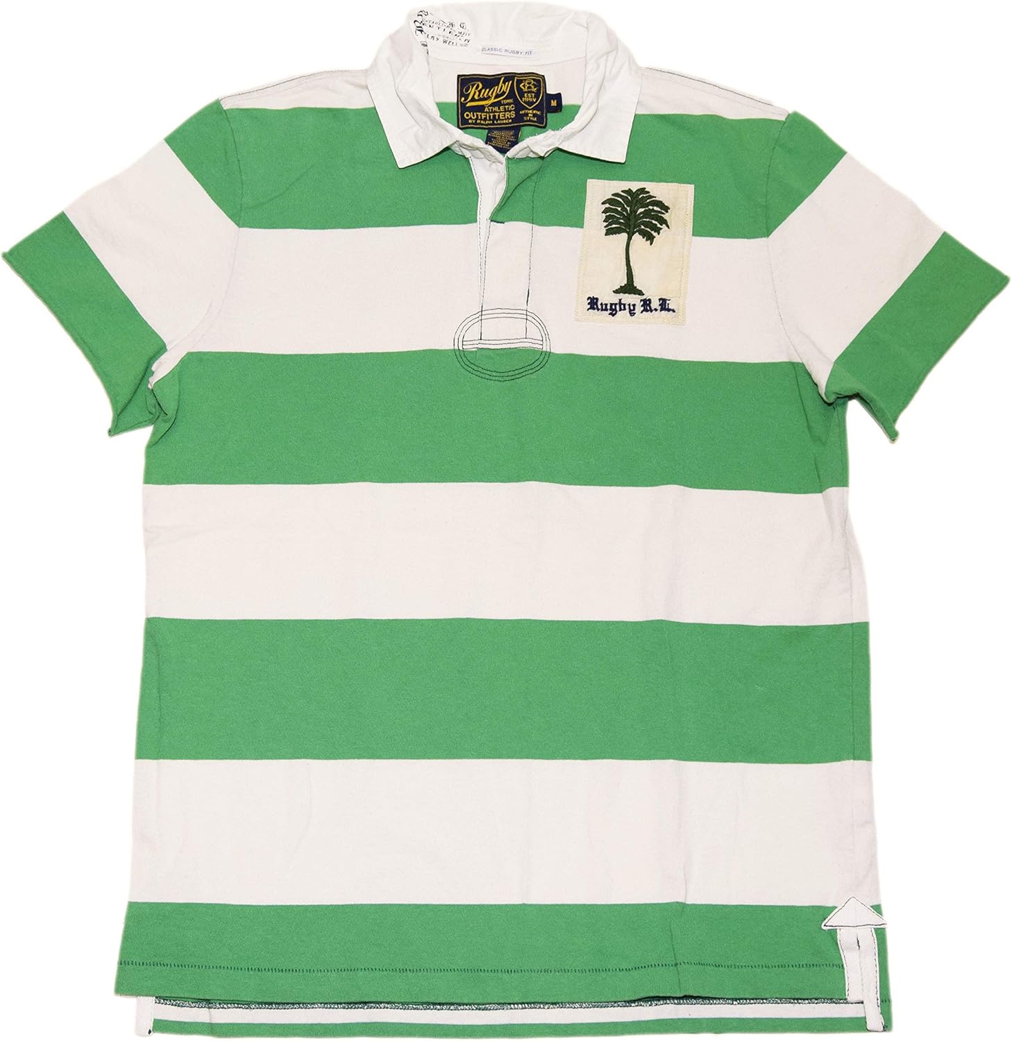 Ralph Lauren Polo Rugby Mens Short Sleeve Shirt Green White Stripe